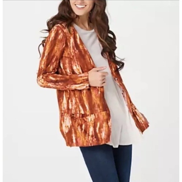 LOGO by Lori Goldstein Water Color  Button Down Blouse - Picture 1 of 11